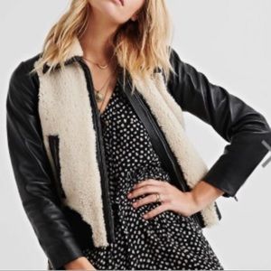Lucky Brand 100% Genuine Leather Jacket with 100% Lamb Shearling